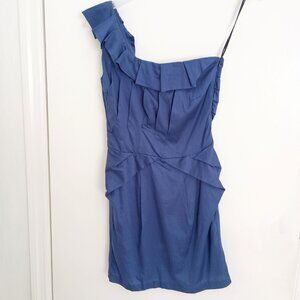 EUC Papaya cobalt blue one shoulder ruffle pleated cocktail minidress size S
